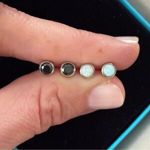 ComfyEarrings - Black Onyx and White Opal Flat Screw-back Stud Earrings